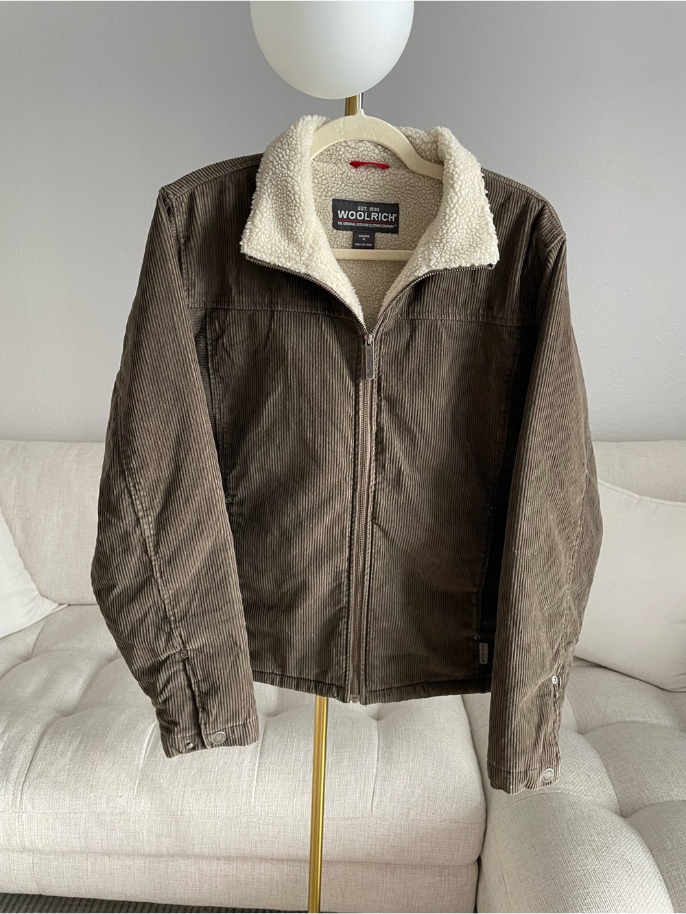 Vintage Woolrich Corduroy Sherpa Lined Zip Up Jacket Hickory Brown Cream